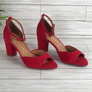 Vizzano Women’s Suede Ankle Strap Open Toe Block Heel Pump Size 8